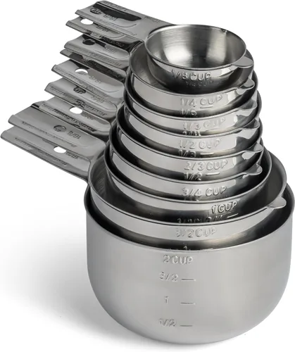 Vista 9 de Hudson Essentials Juego de tazas medidoras de acero inoxidable - Juego apilable con boquilla