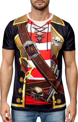 Vista 8 de Funny World Disfraz de Halloween de manga corta con estampado de pirata para hombre Negro
