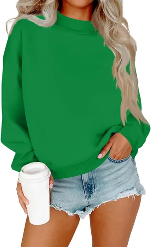 Vista 6 de Sudadera de manga larga para mujer, sudaderas de gran tamaño, ajuste holgado, color liso, tallas S-2XL