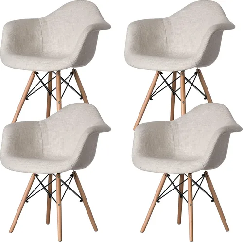 Vista 15 de Mid-Century - Juego de 2 sillas de tela moderna con brazos para sala de estar, patas de madera de haya, color blanco y negro