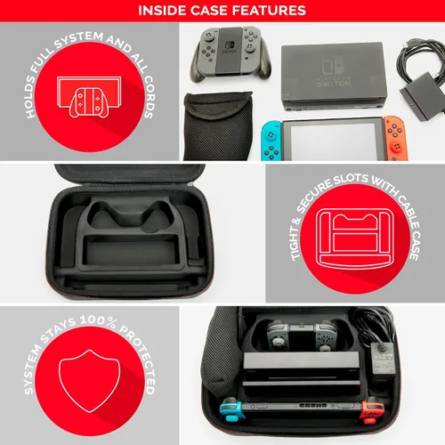 Vista 4 de Nintendo Switch System Carrying Case Protective Deluxe Travel System Case Black Ballistic Nylon Exterior Official Nintendo Licensed Product