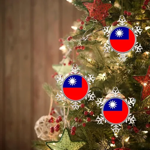 Vista 7 de Bandera nacional de peltre copo de nieve adornos de Navidad de China Taiwán bandera adornos para árbol de Navidad, decoración colgante de metal