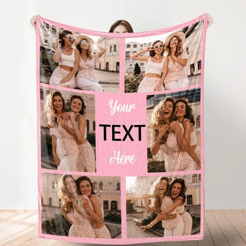 Vista 2 de YESCUSTOM Manta de fotos personalizada con 10 textos de fotos, fabricada en Estados Unidos, regalo para familiares, amigos, amantes para cumpleaños
