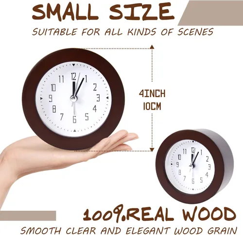 Vista 2 de Reloj despertador analógico de madera, silencioso y sin tictac, funciona con pilas, reloj de mesa con luz nocturna para dormitorio, habitación