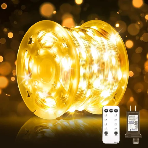 Vista 9 de Luces de Navidad parpadeantes, 600 luces LED de 206 pies para exteriores, impermeables IP65, 8 modos, funciones de temporización y memoria