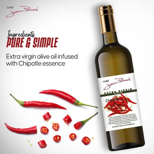Vista 4 de Chef Jean Pierre's Aceite de oliva chipotle extra virgen – Botella de vidrio de 12.5 onzas – Infundido naturalmente con sabores dulces y picantes