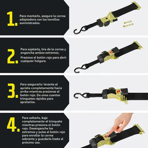 Vista 5 de DC Cargo Mall Correas de trinquete retráctiles - Opciones de montaje E-Track y atornilladas (paquete de 2) 1 pulgada x 6 pies - 4,000 libras