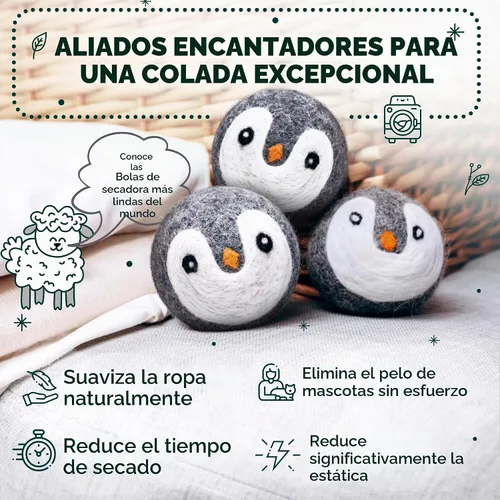 Vista 2 de No más hojas de secadora! Bolas de lana reutilizables para secadora XL, paquete de 6 unidades, reduce la estática, reduce el tiempo de secado y 6