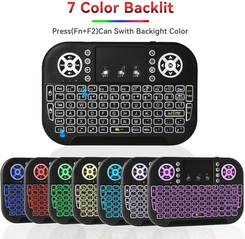 Vista 5 de Mini teclado Bluetooth A8, dos modos (2.4 GHz/Bluetooth) controlador de teclado inalámbrico con panel táctil y mouse combinado, retroiluminación RGB
