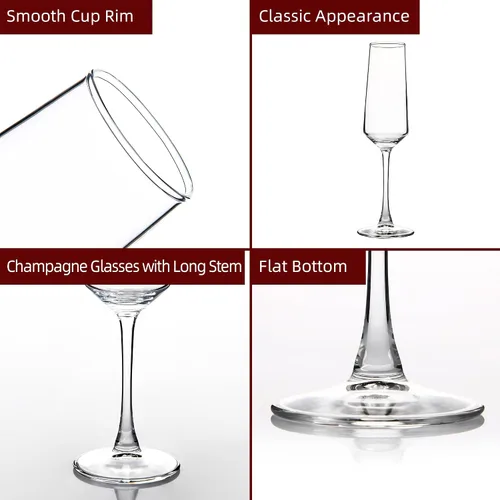 Vista 3 de Juego de 12 copas de champán de cristal, copas de champán clásicas de 7.5 onzas, copas de vino espumosas, elegantes flautas para degustación