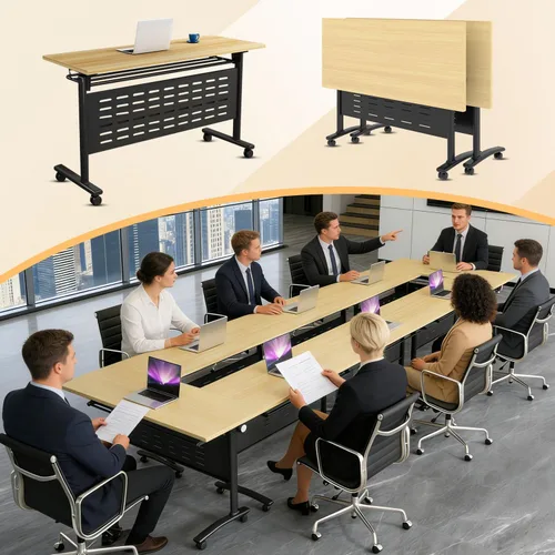Vista 17 de Paquete de 4 mesas de conferencias plegables, mesa de entrenamiento modular Gris hierro profundo