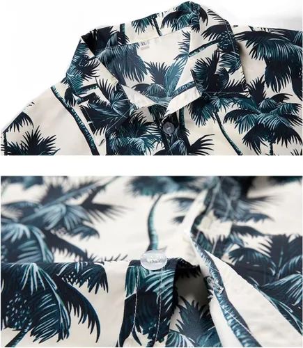 Vista 5 de Lavnis Conjunto de camisa hawaiana para hombre, camisa de manga corta con flores y pantalones cortos, trajes de 2 piezas
