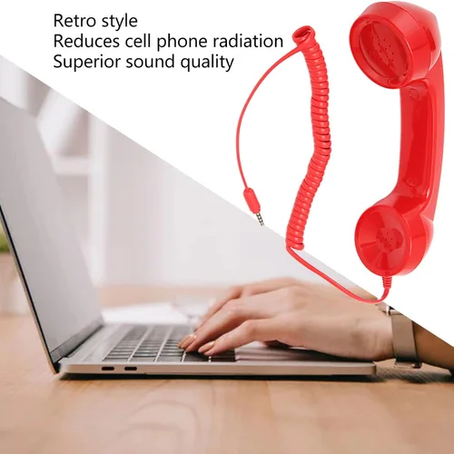 Vista 2 de Auricular de teléfono retro de 0.138 in, receptor de teléfono a prueba de radiación con micrófono, Hanset de teléfono celular para teléfonos móviles
