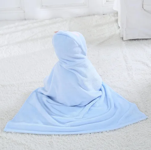 Vista 6 de TONWHAR Manta con capucha de cara de animal para bebés y niños de 0 a 4 años, manta de felpa para después del baño (caballo azul)