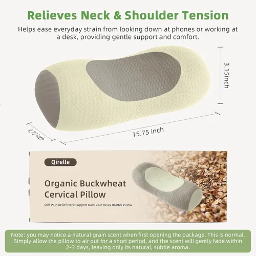 Vista 7 de Almohada de cuello de trigo sarraceno para aliviar el dolor de cuello Blanco gris