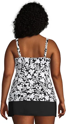 Vista 2 de Lands End Traje de baño largo resistente al cloro con cuello en V para mujer con tirantes ajustables