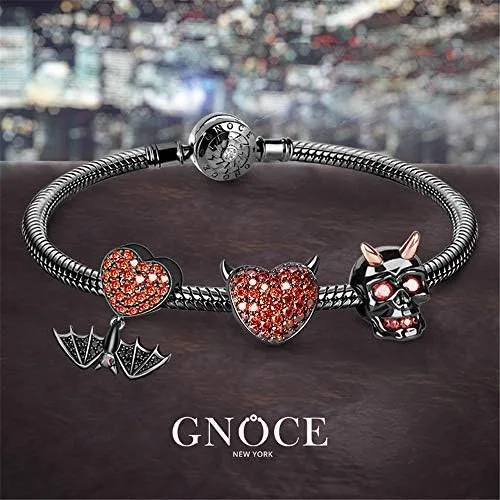 Vista 3 de GNOCE Pulsera de plata de ley 925 con colgante de calavera y corazón diseño de murciélago con cierre