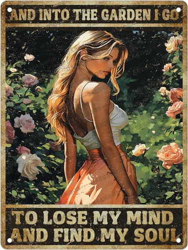 Vista 31 de Letrero de metal con texto en inglés «And Into the Garden I Go To Lose My Mind And Find My Soul For Mind», póster de hojalata para el hogar, hombre