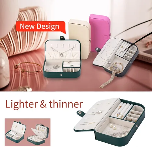 Vista 2 de Smileshe Joyero para mujeres y niñas, pequeño estuche organizador de viaje portátil de piel sintética, cajas de almacenamiento para anillos, aretes