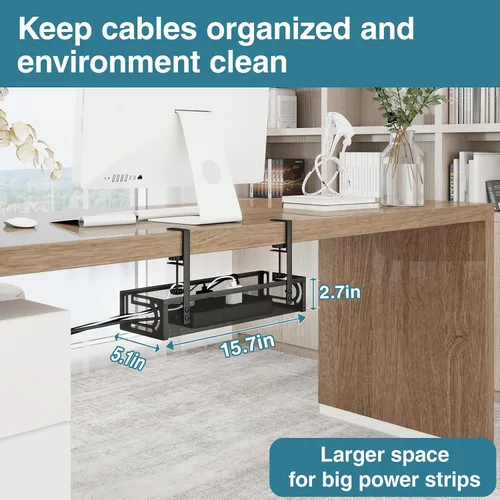 Vista 3 de Bandeja de organización de cables para debajo del escritorio, organizador de cables de 15.7 pulgadas para mesa, organizador de cables de escritorio