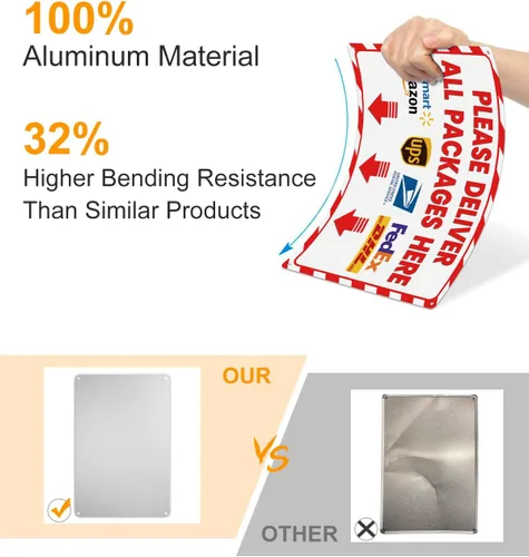 Vista 5 de ALKB - Letrero de entrega de paquetes de 8 x 12 pulgadas, entrega todos los paquetes aquí Letrero de aluminio libre de óxido para porche, puerta