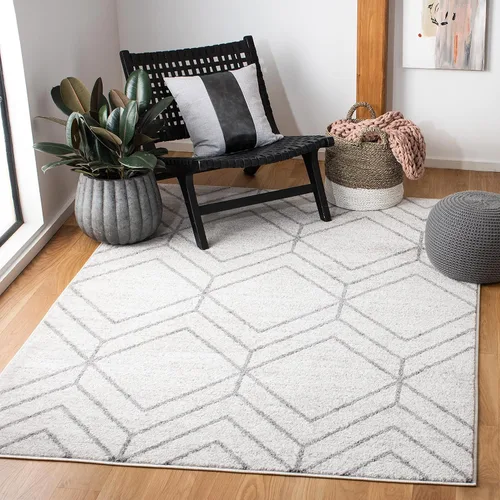 Vista 30 de SAFAVIEH Adirondack Collection - Alfombra decorativa, 2 x 3 pies, color negro y marfil, diseño geométrico moderno, no desprende pelusa y de fácil