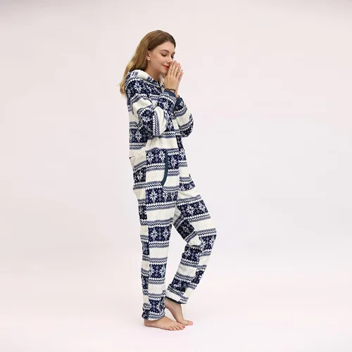 Vista 7 de Pijama de Navidad para mujer, ultra cómodo, para descansar, peludo 654321, mameluco con capucha, ropa de dormir para el hogar