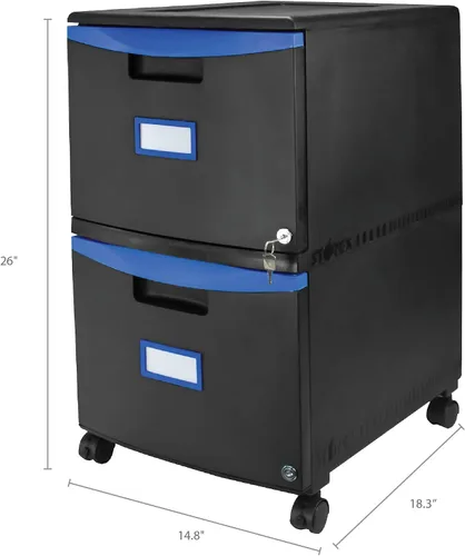 Vista 12 de Storex Archivador móvil de dos cajones, 2 cajones de archivo legal/tamaño carta, negro/azul, 14.75 x 18.25 x 26 pulgadas