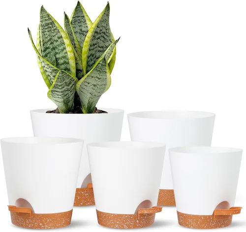 Vista 12 de Macetas de riego automático con orificio de drenaje y depósito, macetas grandes para plantas de interior y exterior, maceta de plástico