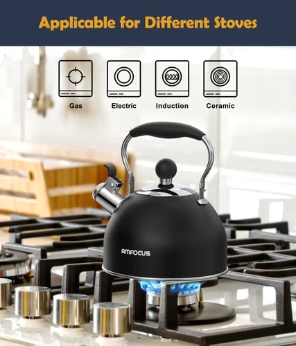Vista 5 de Hervidor de té, hervidor de té silbante de acero inoxidable de 2 cuartos, tetera silbante para estufa con mango plegable ergonómico, tetera pequeña