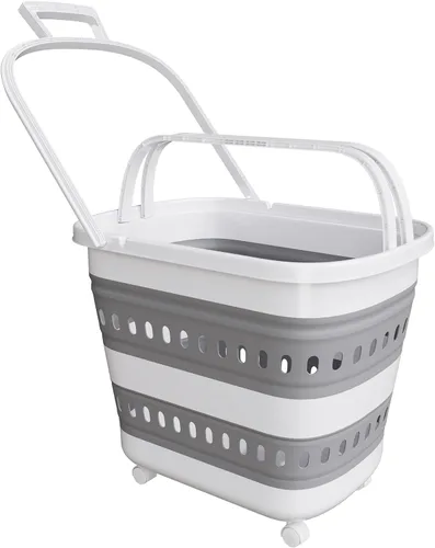 Vista 11 de TECHMILLY - Canasta plegable de plástico para la ropa sucia con asas, cesto portátil de 35L de goma, contenedor/organizador desplegable con cesta