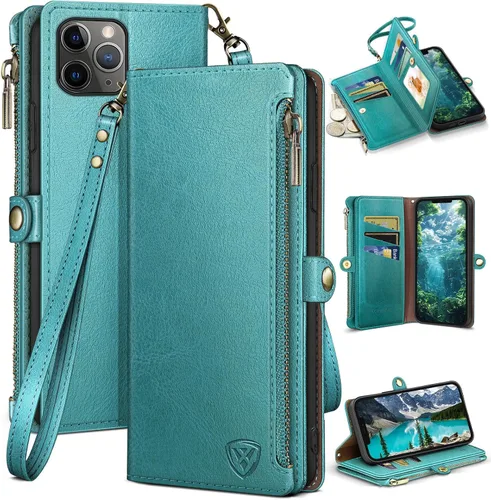Vista 7 de XcaseBar Funda tipo cartera para iPhone 11 Pro Max de 6.5 pulgadas con cremallera y tarjetero de crédito [bloqueo RFID], funda de piel sintética