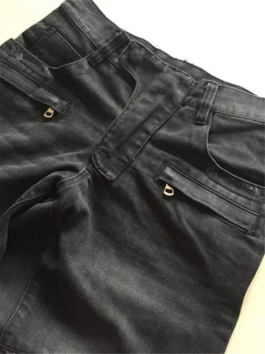 Vista 3 de Andongnywell Destroyed - Pantalones de mezclilla ajustados para hombre, estilo casual, largos, rasgados, con bolsillos
