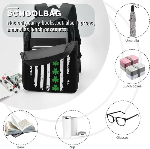 Vista 4 de Mochila para niños, mochila de viaje duradera para estudiantes de primaria, adolescentes, niñas y niños, Bandera irlandesa del día de San Patricio