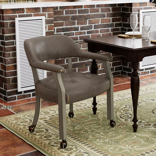 Vista 13 de Silla de comedor con ruedas y brazos, sillas de póker de PU, gris antiguo