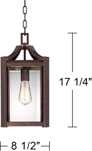 Vista 3 de Rockford - Lámpara colgante moderna para exteriores de 17 1/4 pulgadas, cristal transparente y bronce