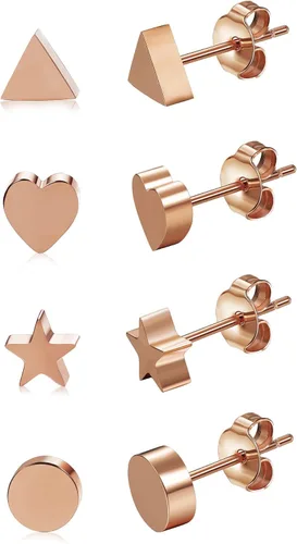 Vista 3 de JOERICA 4 pares de aretes de acero inoxidable con forma de corazón para mujeres y niñas, Acero inoxidable, circonita