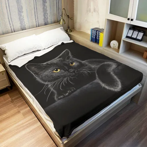 Vista 3 de HommomH Manta de gato negro para mujeres y niñas, regalos amantes de los gatos, manta de forro polar suave para sofá cama, acogedora decoración