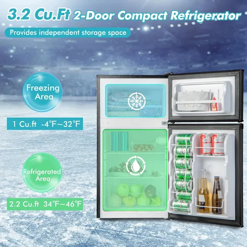 Vista 4 de COSTWAY Mini refrigerador de 3.2 pies cúbicos con congelador Negro