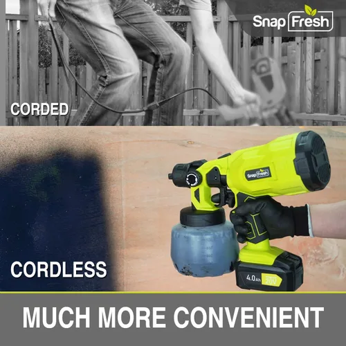 Vista 4 de SnapFresh Pulverizador de pintura inalámbrico de 20 V, batería de 4.0 Ah y cargador rápido incluidos, pistola eléctrica de mano HVLP con contenedor