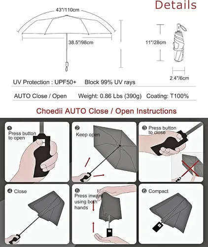 Vista 7 de Choedii Sombrilla de sol con protección UV compacta portátil automática para viajes para caminar mujeres impermeable plegable diseño de nebulosa 11