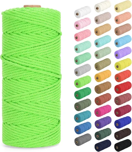 Vista 122 de Cuerda de macramé de 0.079 in x 220 yardas (656 pies), cuerda de algodón natural para colgar en la pared, ganchos de plantas, manualidades Verde