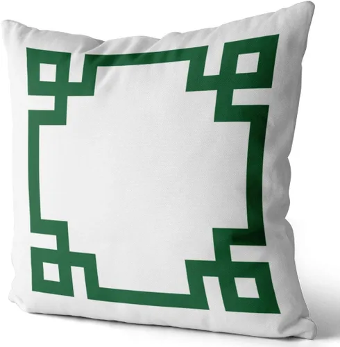 Vista 3 de Juego de 2 fundas de almohada para decoración del hogar, fundas de almohada cuadradas con borde de llave griega verde y blanco, estampado de dos