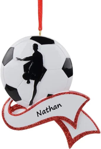 Vista 2 de Adorno de fútbol personalizado 2024 – Adorno de Navidad de pelota de fútbol con nombre y año – Regalo de recuerdo de Navidad para niños/niñas