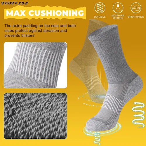 Vista 6 de FOOTPLUS Calcetines de compresión de cobre para senderismo, unisex, con suela acolchada y soporte de arco atlético, calcetines para correr