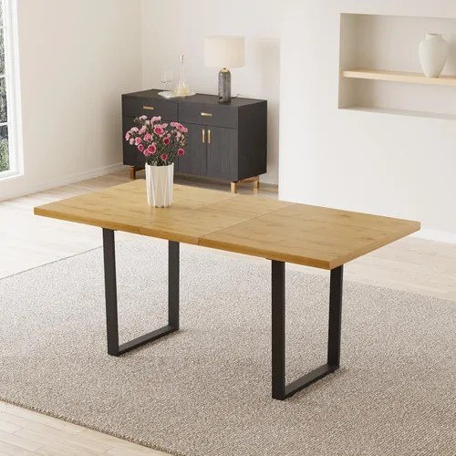 Vista 30 de ZckyCine Conjunto moderno de mesa de comedor de 5 piezas con mesa rectangular de madera y 4 sillas tapizadas en cuero, capacidad para 4 personas