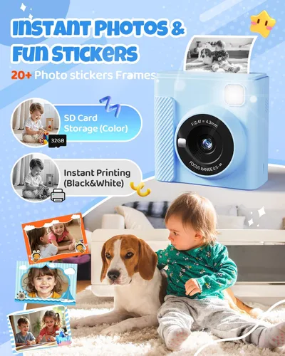 Vista 3 de TIATUA Cámara de Impresión Instantánea para Niños, Regalos de Navidad y Cumpleaños para Niñas y Niños, Cámara Digital de Video HD 1080P para Niños
