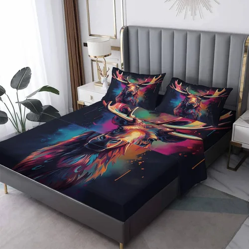 Vista 9 de Sábanas de ciervo tamaño individual – Sábanas de cama de animales del bosque, microfibra suave, bolsillo profundo, sábanas y fundas de almohada