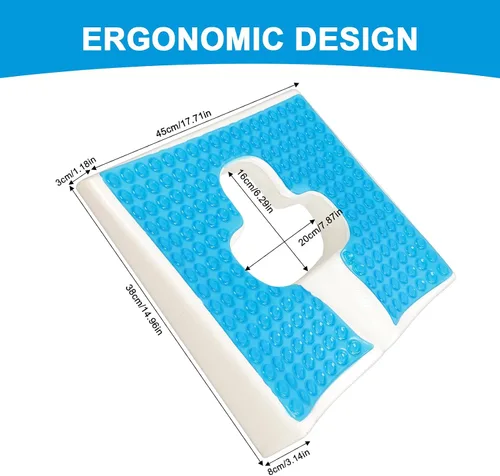 Vista 2 de TITA-DONG Cojín antiescaras para respirar, material de fibra, cojines para úlceras de decúbito para trasero, apertura en forma de T, diseño de Azul