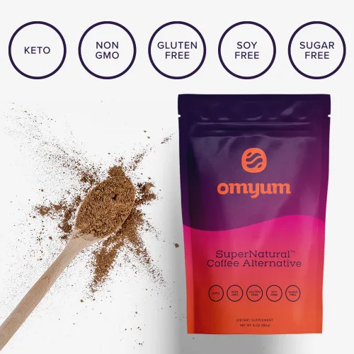 Vista 8 de OMYUM SuperNatural Coffee Alternativa (30 porciones) – Mezcla orgánica de hongos adaptógenos superalimentos con cacao, melena de león, reishi